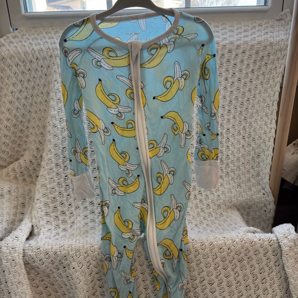 Little Sleepies Banana Print Romper - Blue and Yellow 12-18 months
